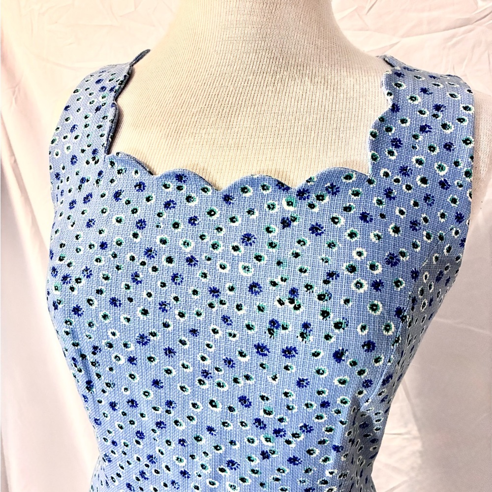J.Crew Etoil Ditsy Peri Navy Scalloped Dress